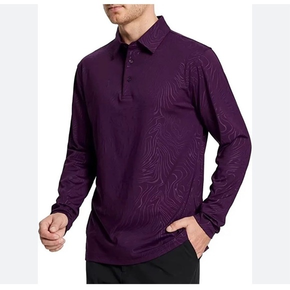Maelreg Golf Performance Dry Fit Embossed Purple Long Sleeve Shirt Polo Size 3XL - Picture 2 of 16